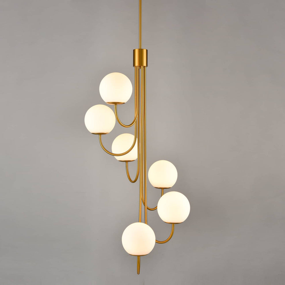 Modern Gold Chandelier Spiral Glass Globe Chandelier