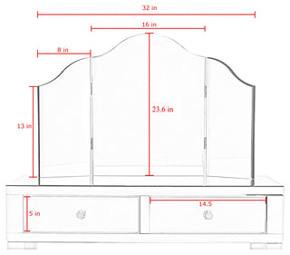 Verina Frameless Modern Contemporary Tri-fold Tabletop Vanity Mirror, No Color