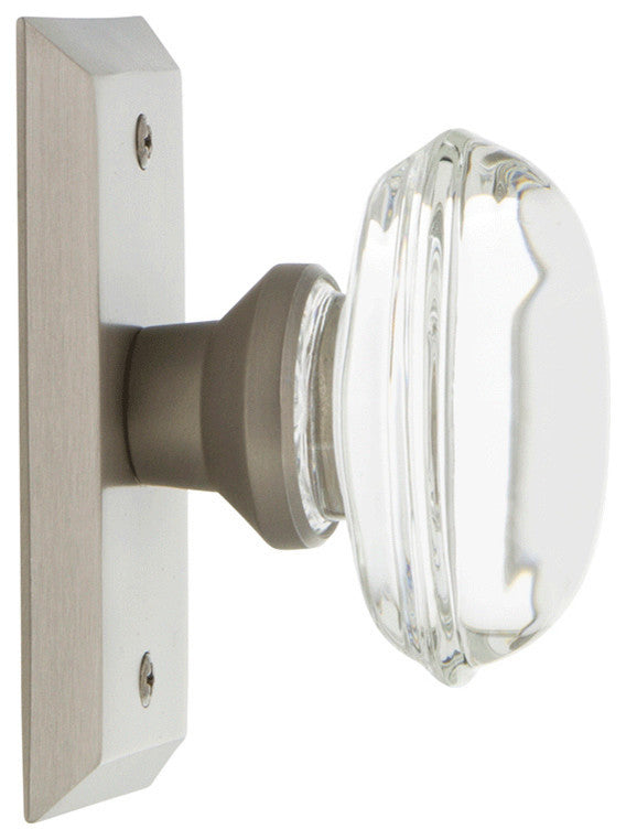 Single Studio Plate With Oval Clear Crystal Knob, Satin Nickel