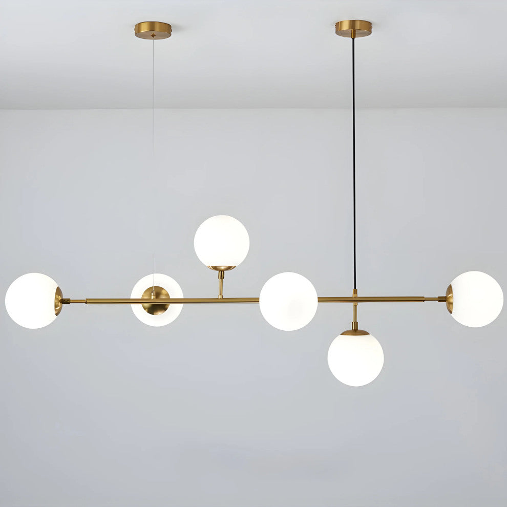 Igliano | Creative LED Pendant Light in the Shape of Glass Ball for Dining Room, Gold, Milky Glass, Cool Light