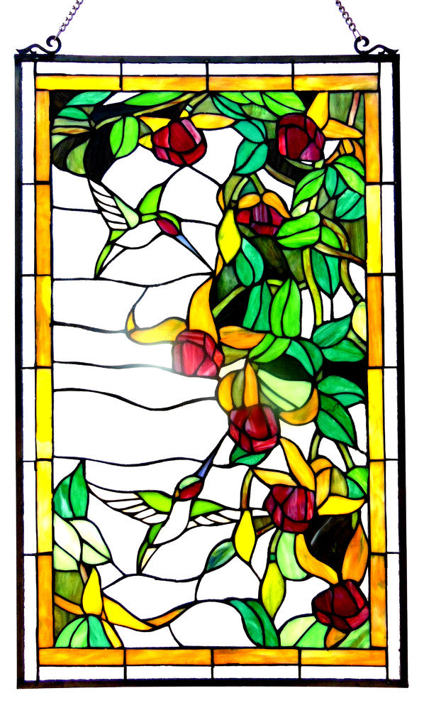 Chloe-Lighting Tiffany-Glass Hummingbirds Design Window Panel