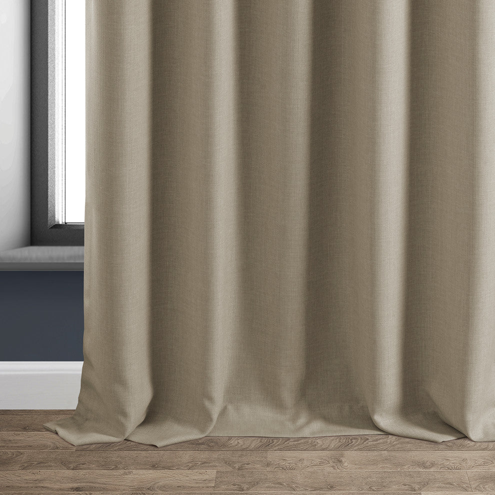 Signature Faux Linen Blackout Curtain Single Panel, Safari Tan, 50"w X 108"l