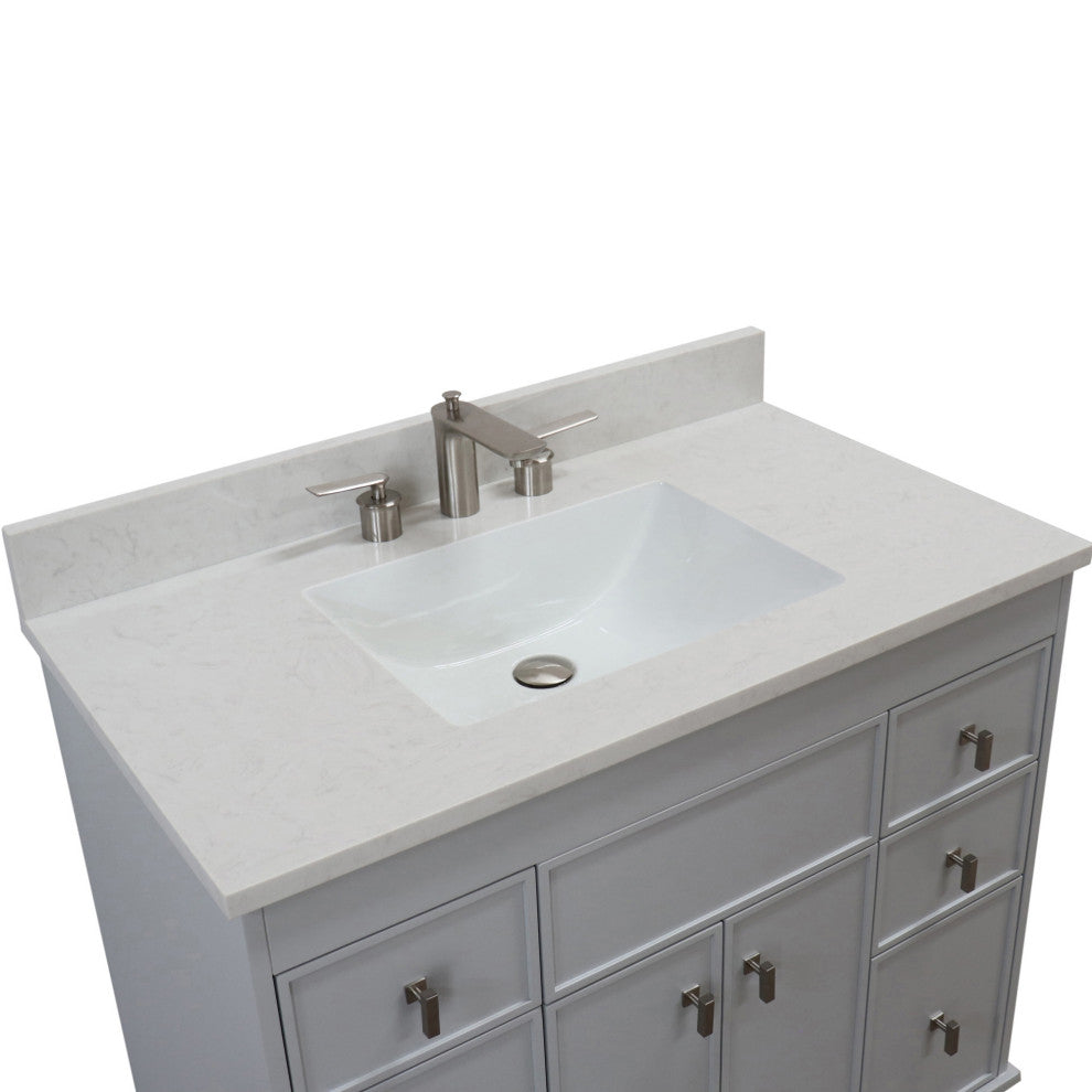 39" Single Sink Vanity, French Gray Finish With Engineered Stone Top