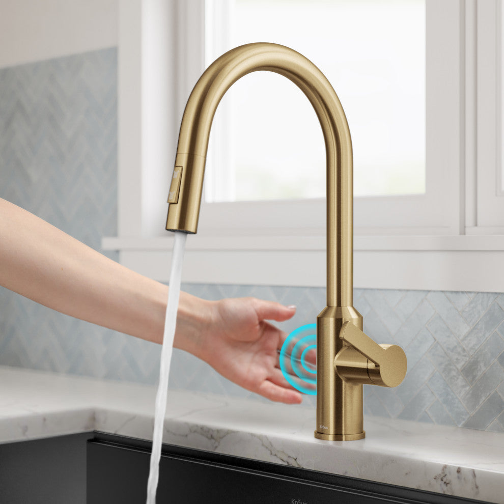Oletto Touchless Sensor Pulldown Single Handle Kitchen Faucet, Brushed Brass