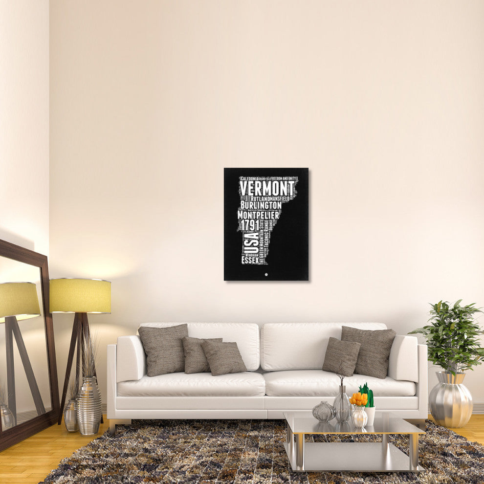 "Vermont Black and White Map" Fine Art Print