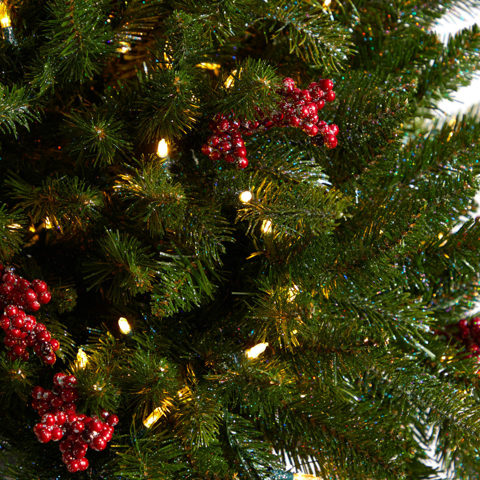4' Holiday Faux Xmas Plant Pre-Lit &Glittered on Pedestal W/ Multicolor Lights