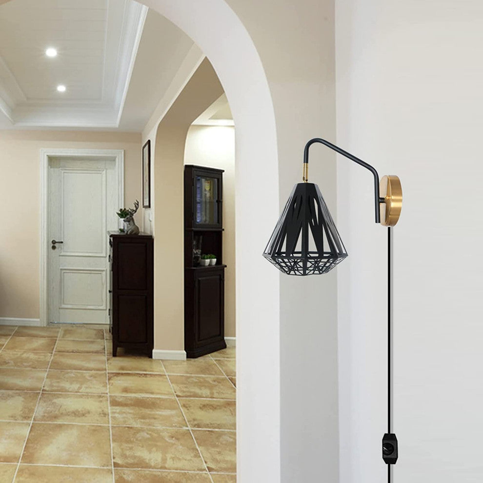Black Plug, Wall Sconce Farmhouse Cage Wall Light Fixture