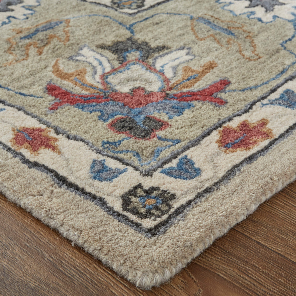 Weave & Wander Mattias Persian Rug, Stone Gray/Red/Blue, 10' X 14'