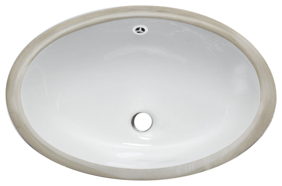NP-U191307 Oval Undermount White Porcelain Sink with Overflow Drain Options, Chrome