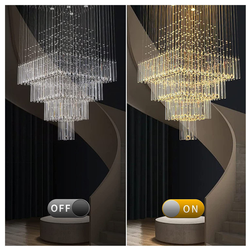 Tourrette-Levens | Modern Crystal LED Ceiling Chandelier with Square Base, 13 Lights, Cool Light