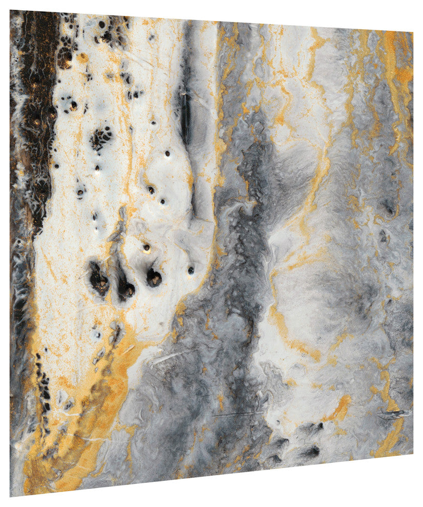 "Bands of Gold A" Frameless Free Floating Tempered Art Glass Abstract Wall Art