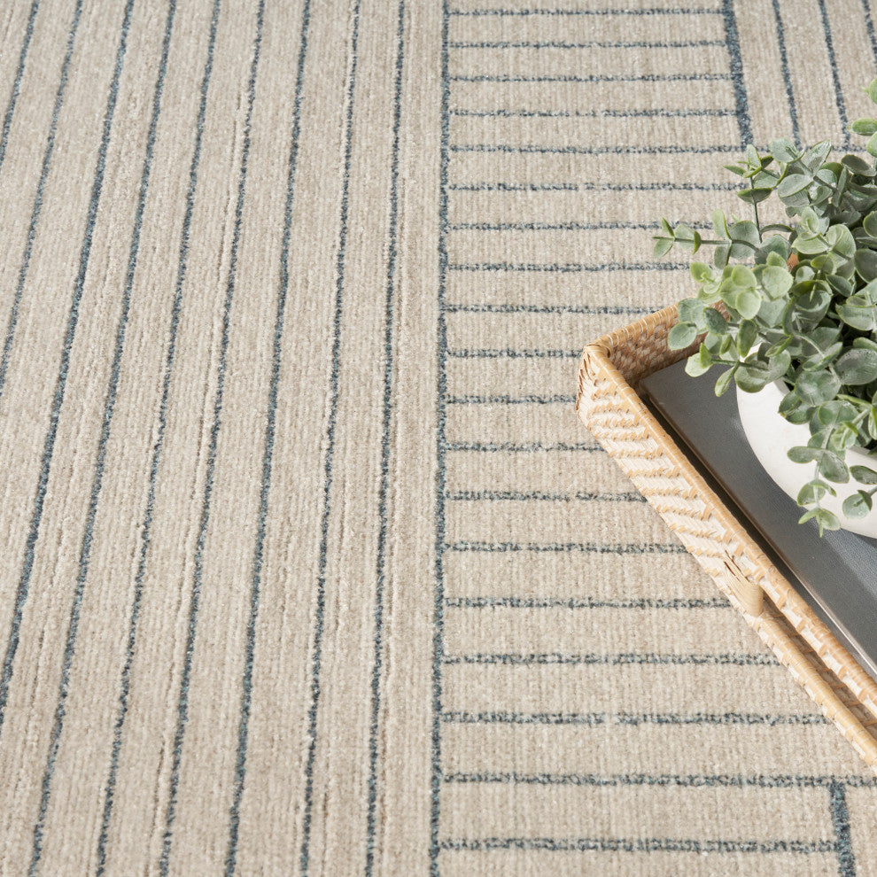 Nourison Washable Decor 9' x 12' Cream Blue Modern Indoor Rug
