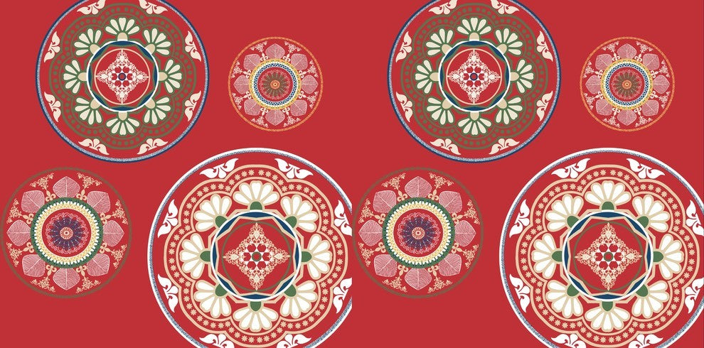 Medallions Geometric Print Bath Towel, Red