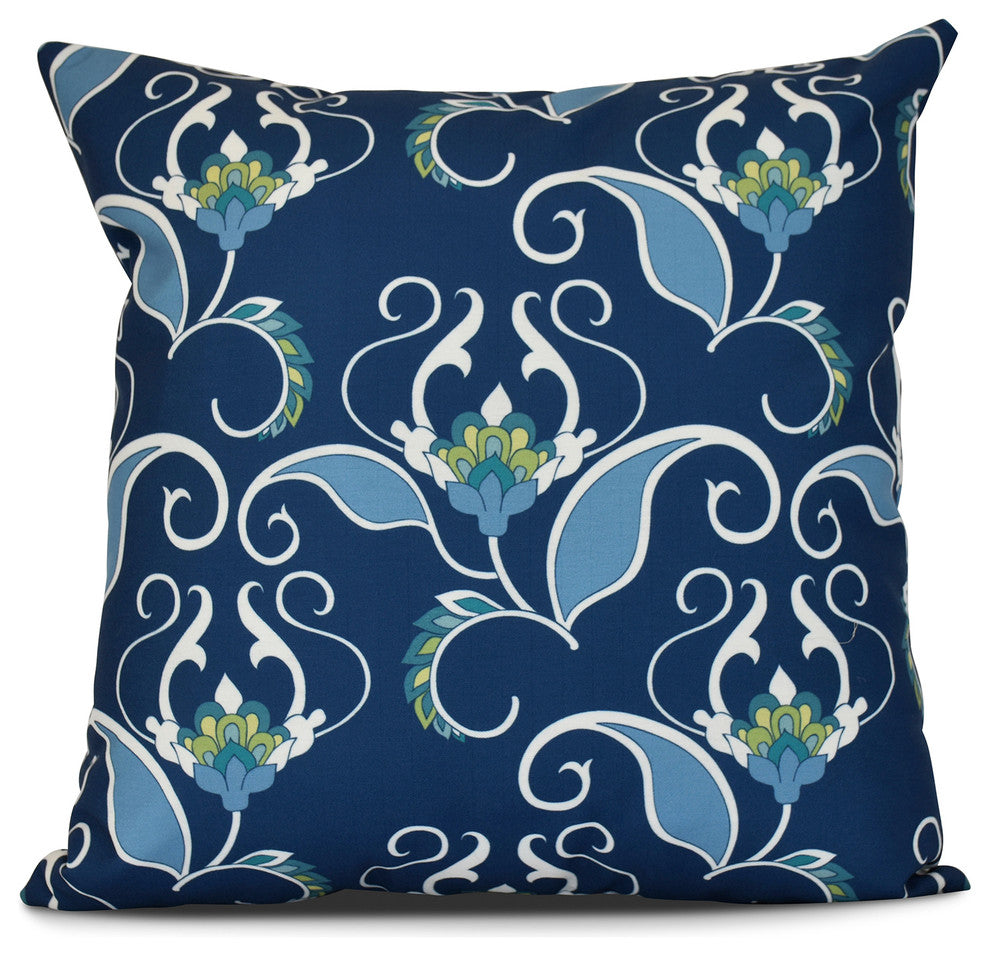 18x18", West Indies, Floral Print Outdoor Pillow, Blue