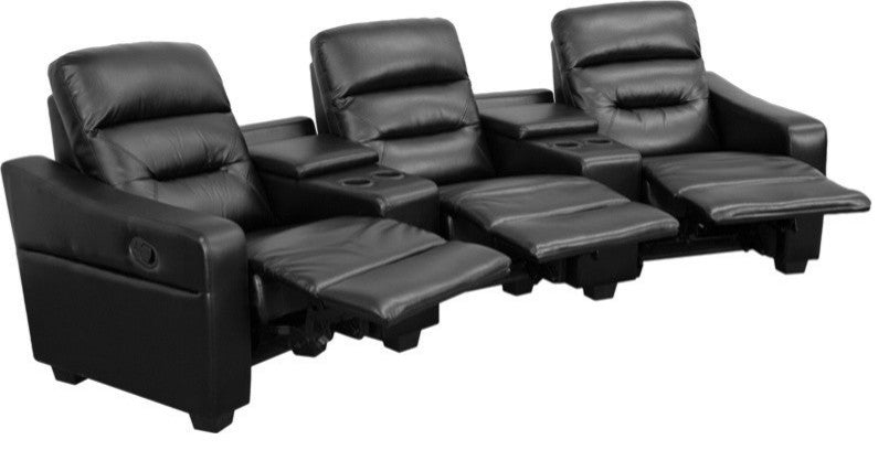 Futura Series 3-Seat Reclining Leather Seating Unit, Cup Holders, Black