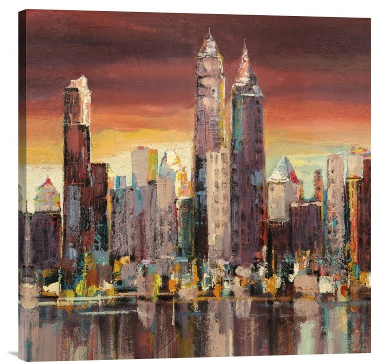 "Sera su New York (detail)" Stretched Canvas Giclee by Luigi Florio, 24x24"