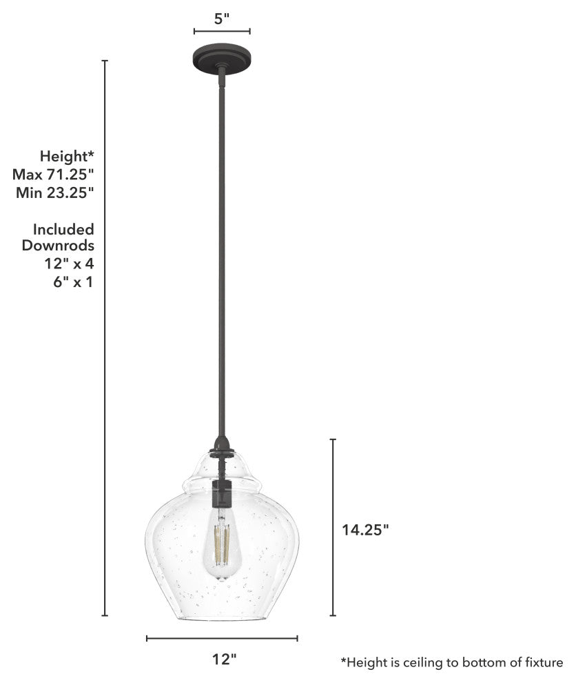 Hunter 12" Dunshire Noble Bronze, Seeded Glass 1 Light Pendant Ceiling