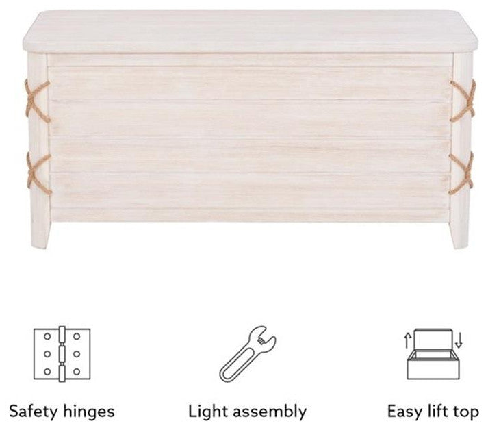 Linon Zana Cedar Lined Storage Chest with Rope Detail in White Distressed Wood