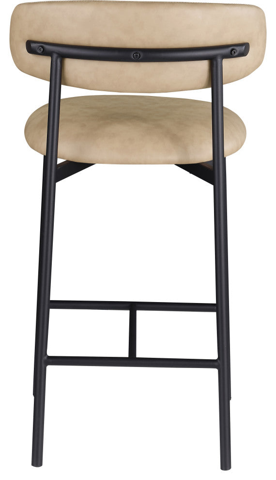 Lupita Upholstered Counter Stool, Tan, Vegan Leather, Matte Black, Set of 2