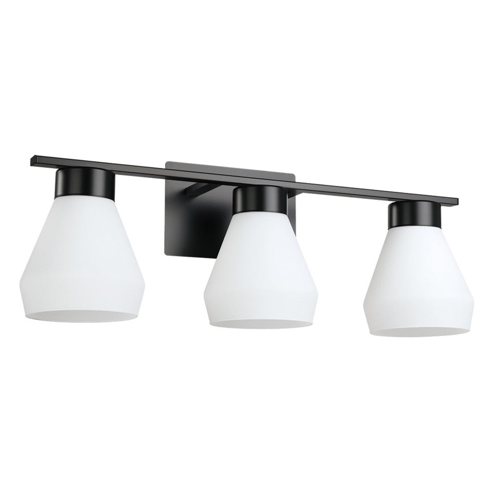 Copeland 3-Light Bath/Vanity Light, Matte Black Finish, White Glass Shade