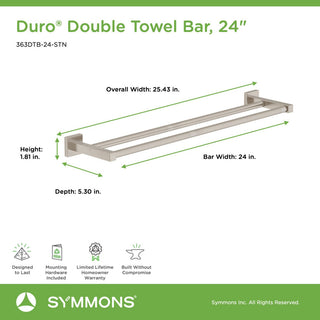 Duro 24 Inch Double Towel Bar with Mounting Hardware, Satin Nickel