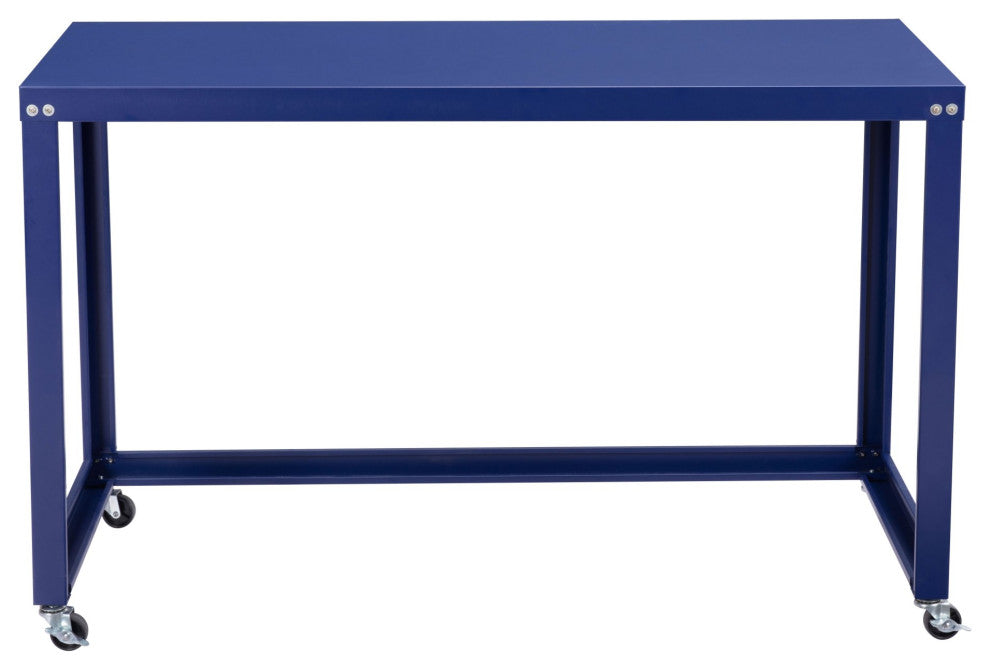 Computer Work Desk, Rectangular, Steel Metal, Blue, Home Business Office