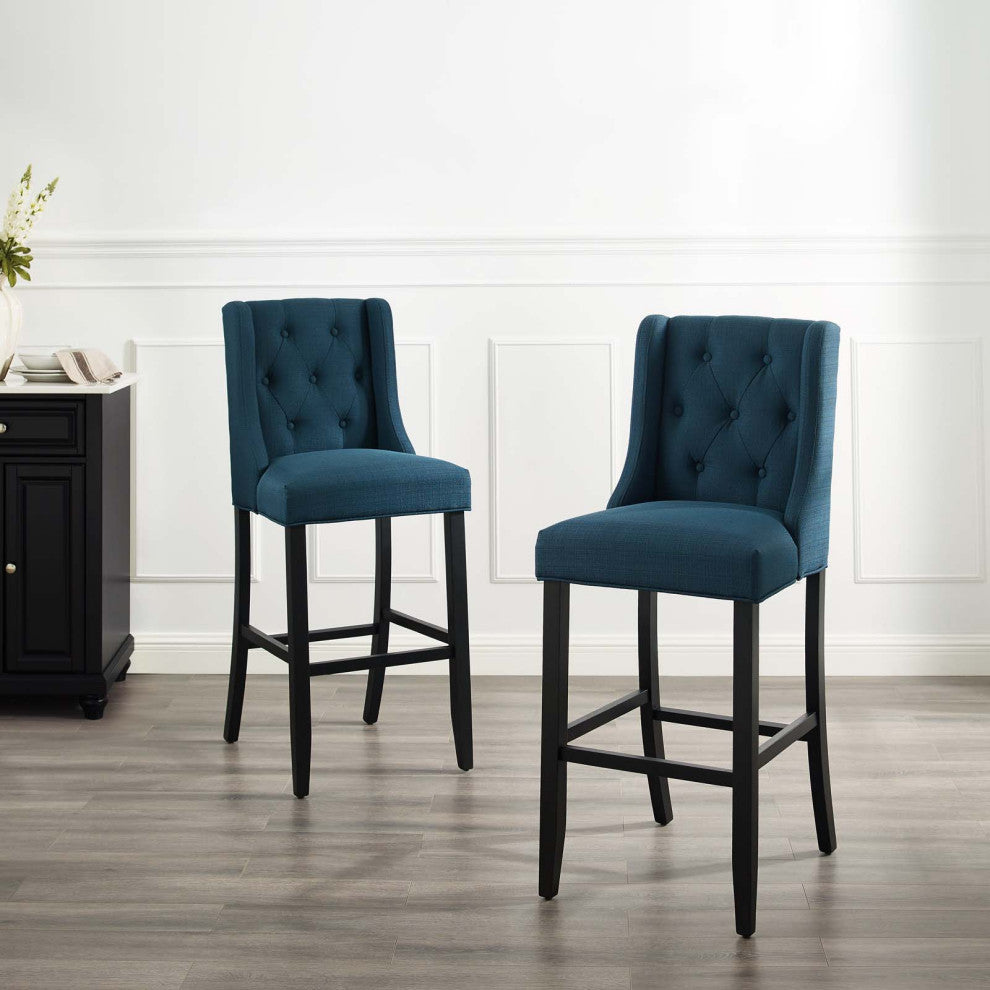 Bar Stool Chair Barstool, Set of 2, Fabric, Wood, Navy Blue, Modern, Bar Pub