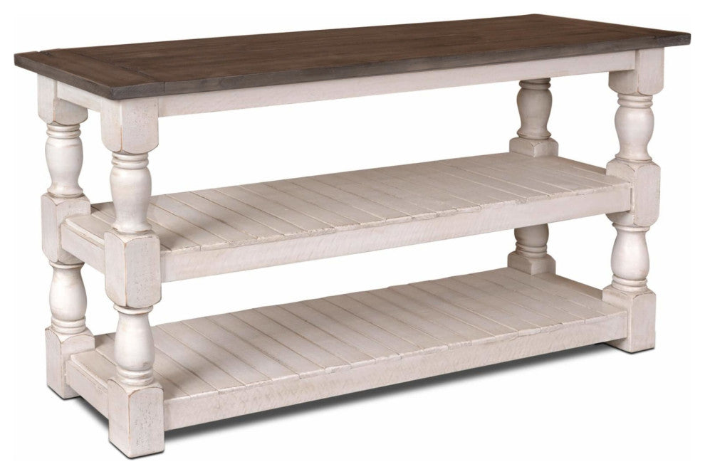 Console Distressed White And Brown Solid Wood Dining Sideboard