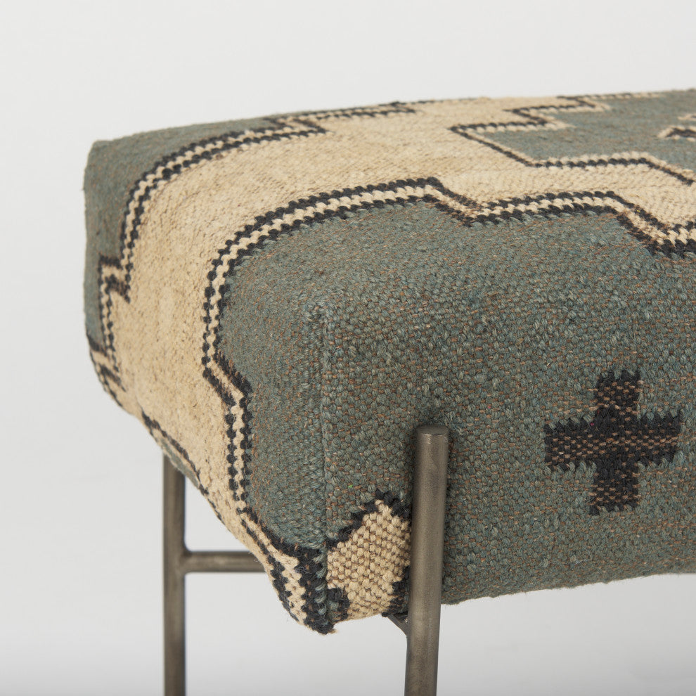 Avery I Multi-Colored Patterned Seat With Silver Iron Frame Accent Bench