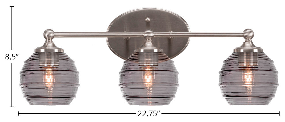 Capri 3-Light Bath Bar, Brushed Nickel/Smoke Ribbed
