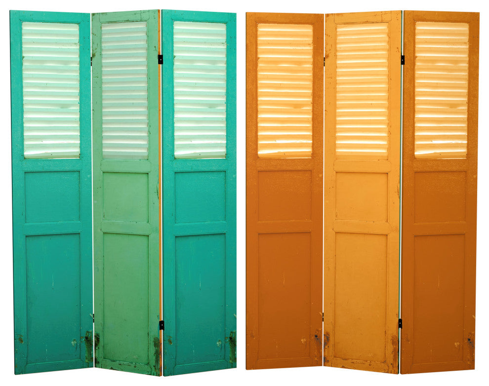 6' Tall Double Sided Distressed Door Panel Canvas Room Divider