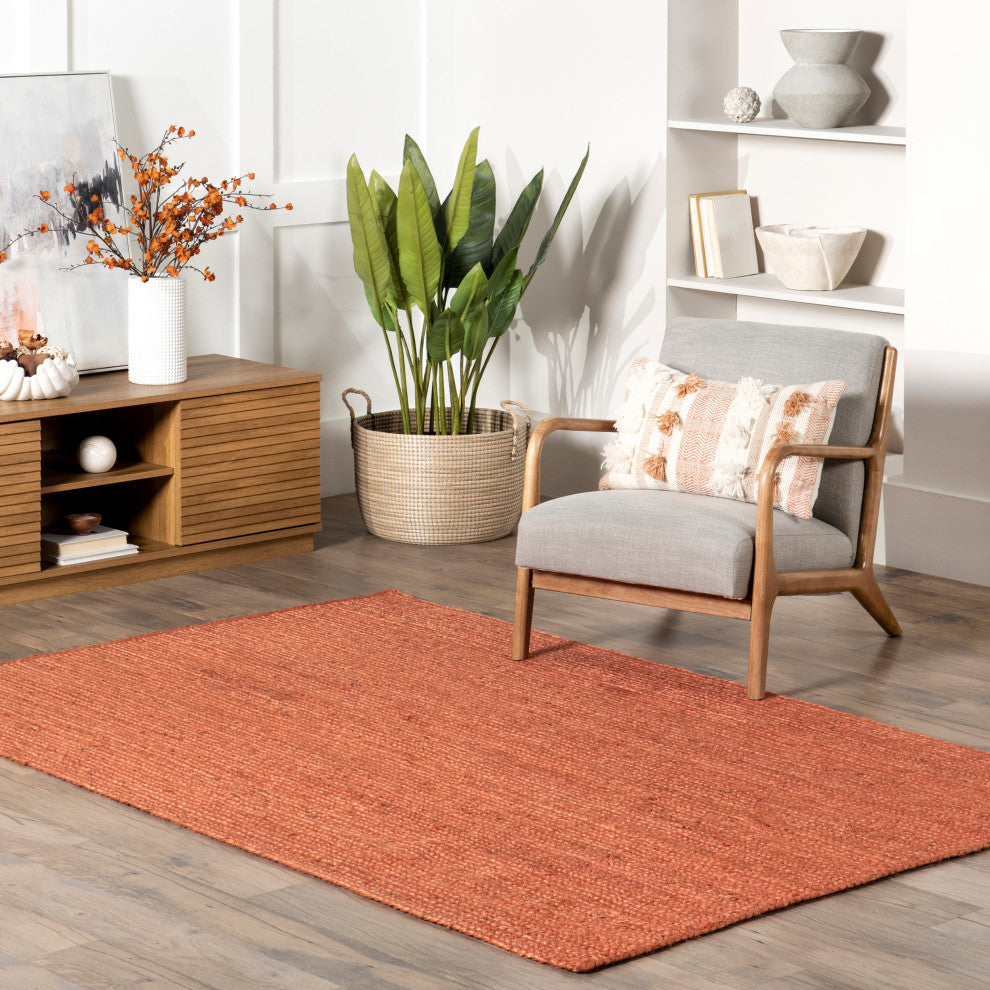 Nuloom Rigo Hand Woven Farmhouse Jute Rug, Rust 6' x 9'