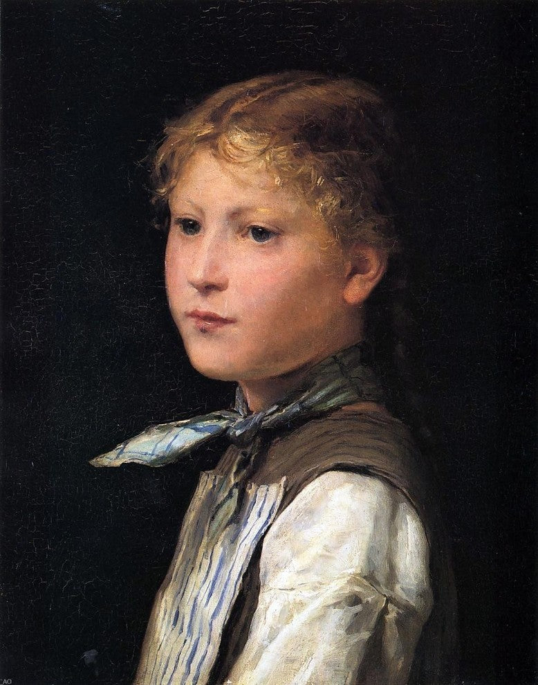 Albert Anker Portrait of a Young Girl, Gallery Wrapped Canvas Print, 20"x25"