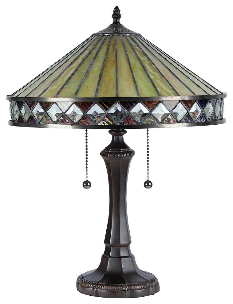 INGRID, Tiffany-style 2 Light Mission Table Lamp, 16" Shade