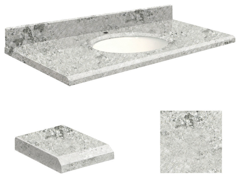 Quartz 49"x19" 1 Sink Vanity Top, Single Faucet Hole, Winter Wonder, White Bowl