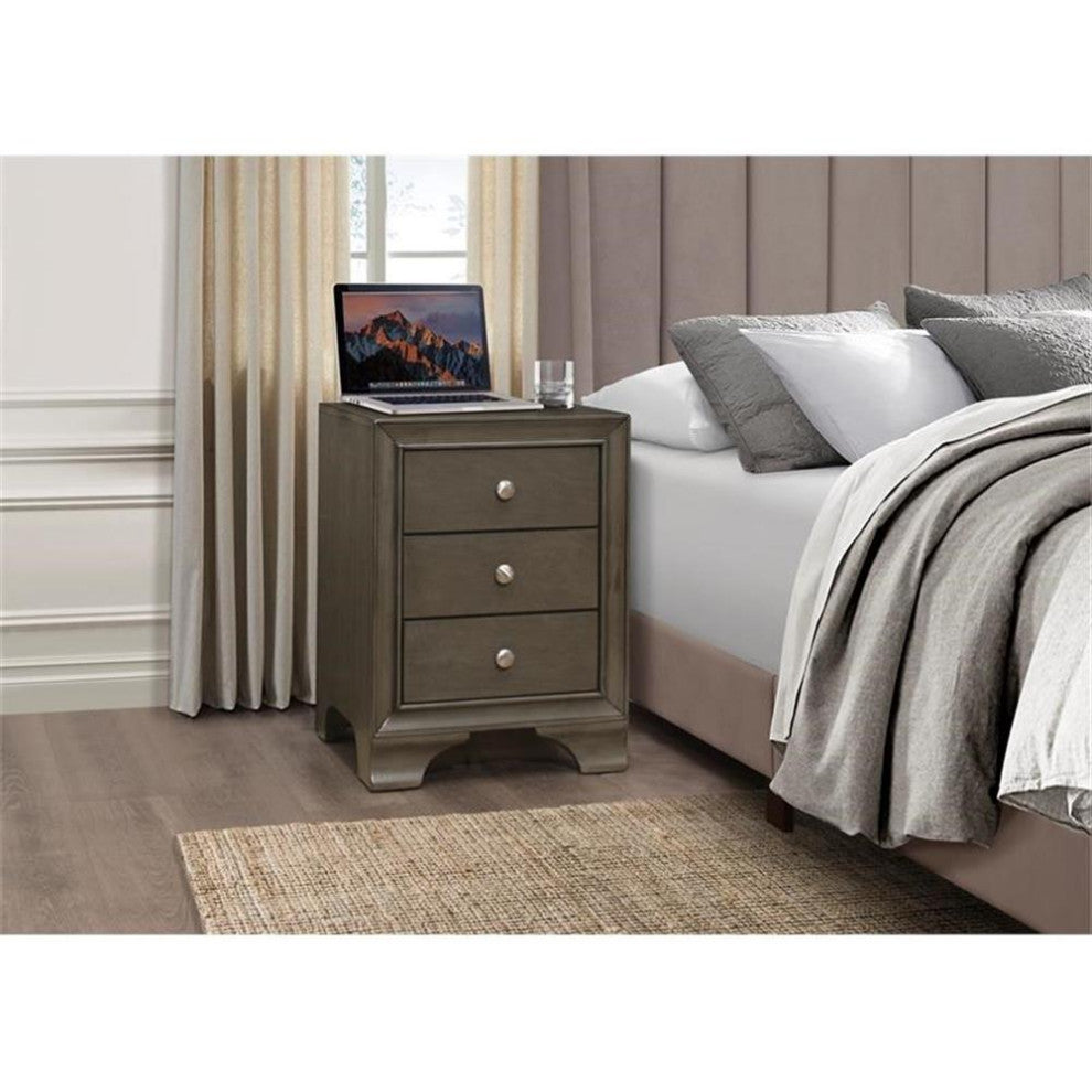 Lexicon Centralia 3-Drawers Transitional Wood Nightstand in Gray