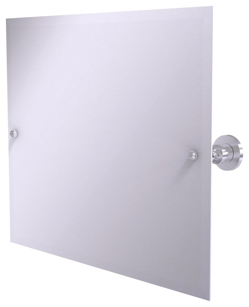 Frameless Landscape Tilt Mirror with Beveled Edge, Satin Chrome