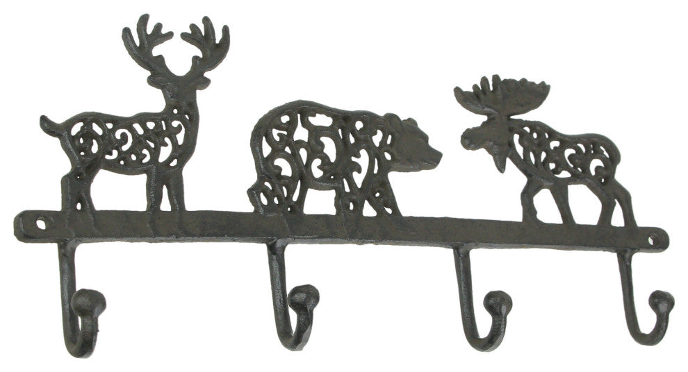 Cast Iron Moose Bear Deer Hook Rack Wall Mounted Coat Holder Cabin Home Decor