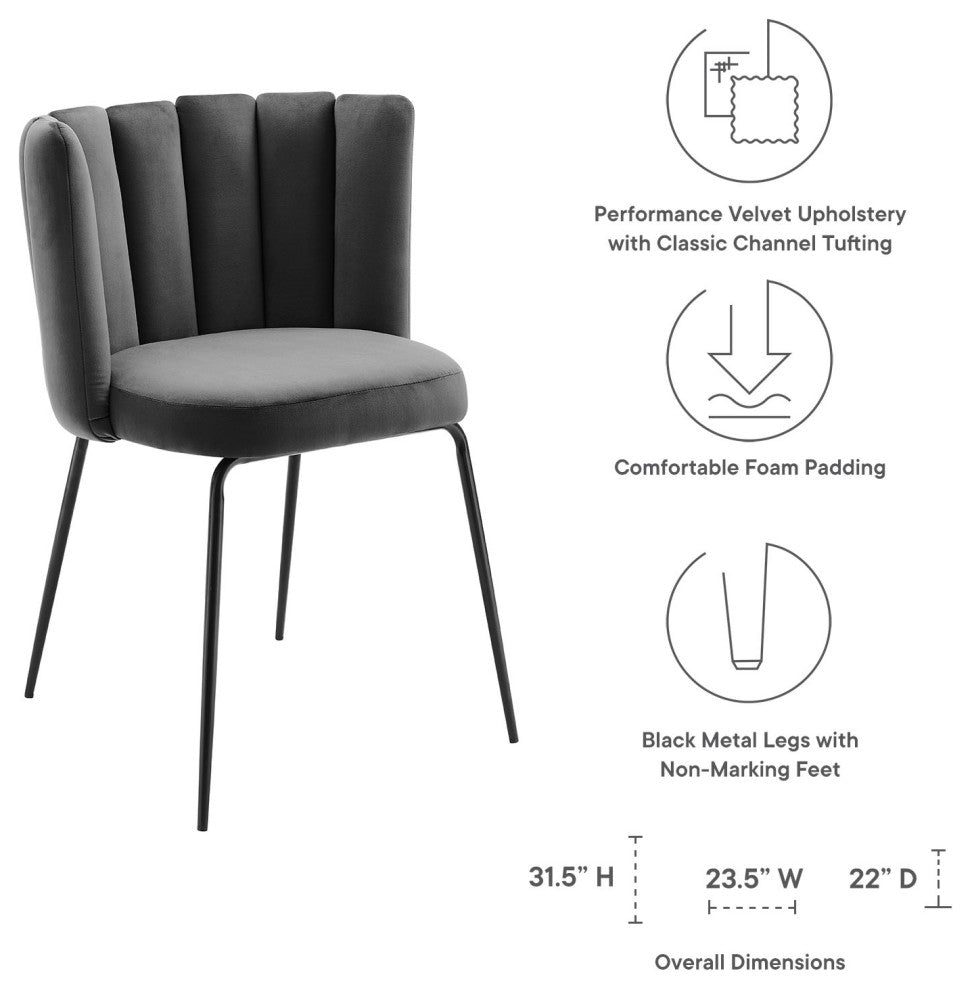 Virtue Performance Velvet Dining Chair Set of 2 Black Gray