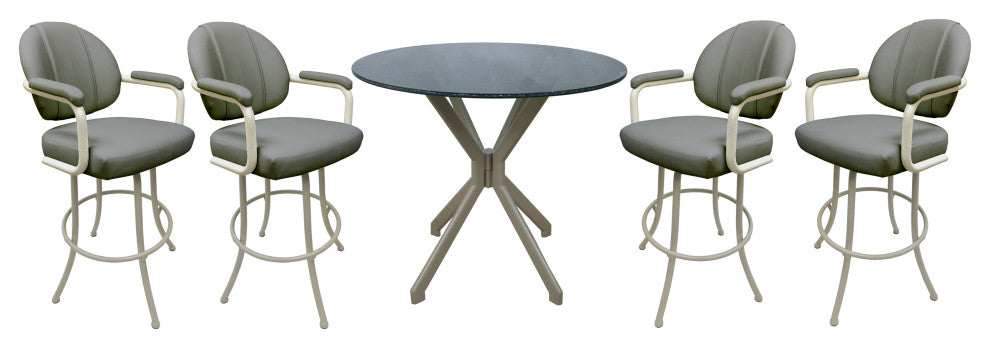 Swivel Counter Metal Pub Set - M-70 Stools 26" or 30", Grey Vinyl - Beige, 26", Crackle Glass