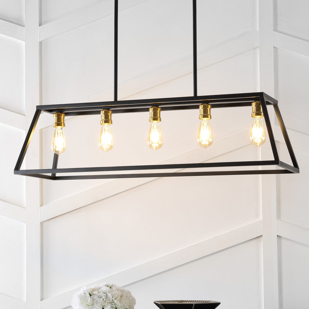 Floyd 5-Light Bohemian Farmhouse Iron Adjustable LED Pendant, Black