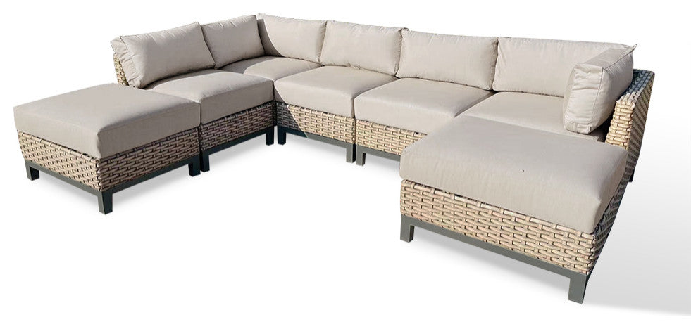Delta 7-Piece Wicker Outdoor Sectional with Cushions, Cast Ash Acrylic