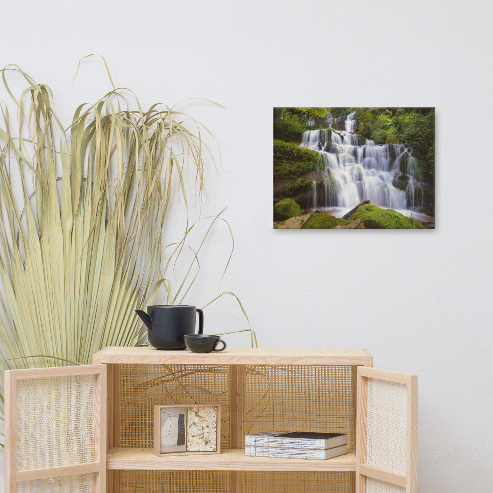 Cascading Water at Mun Daeng Waterfall Landscape Photo Canvas Wall Art Prints, 18" X 24"