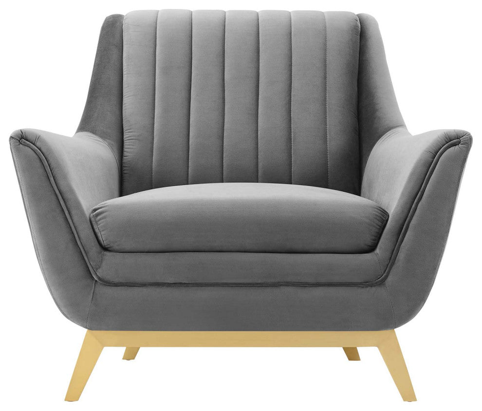 Tufted Armchair Accent Chair, Velvet, Gray, Modern, Lounge Hospitality
