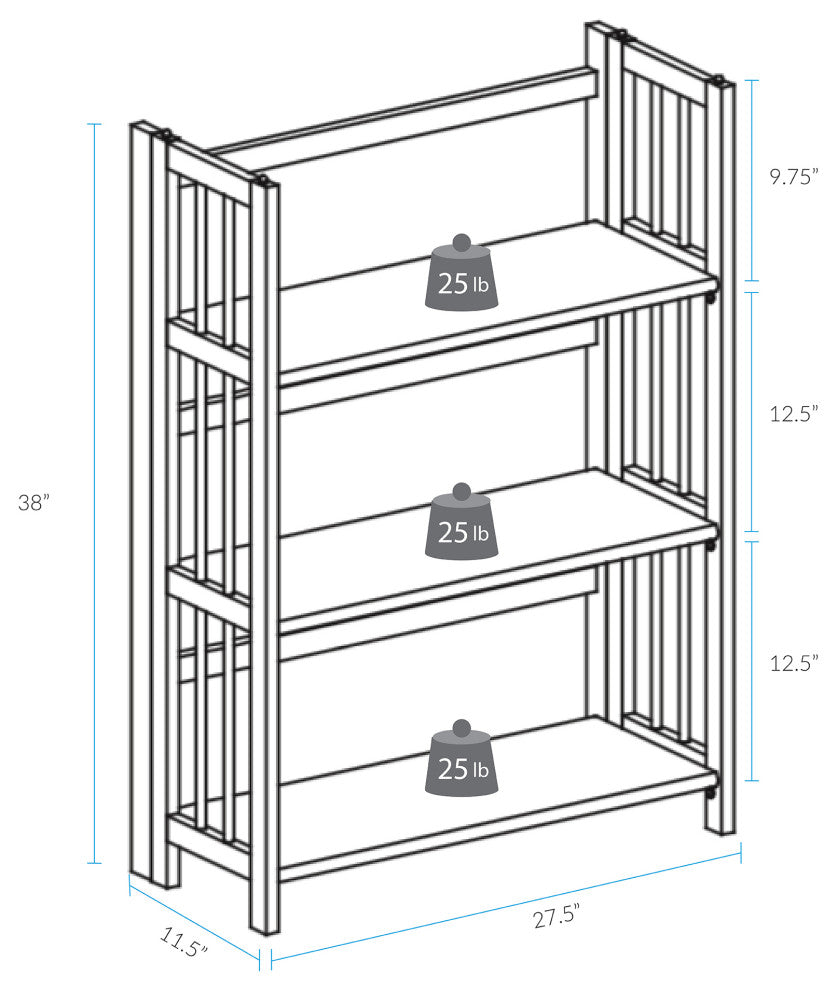 3 Shelf Folding Bookcase, Espresso, Large, 3 Shelf