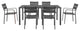 Benzara BM287804 Outdoor Dining Table, Chairs Set, Gray, Plank Seats and Backs