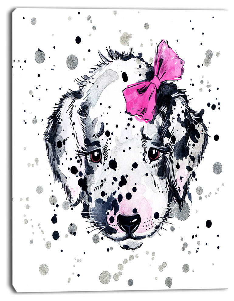 Funny Puppy with Pink Hair Band, Contemporary Animal Art Canvas, 28"x60"