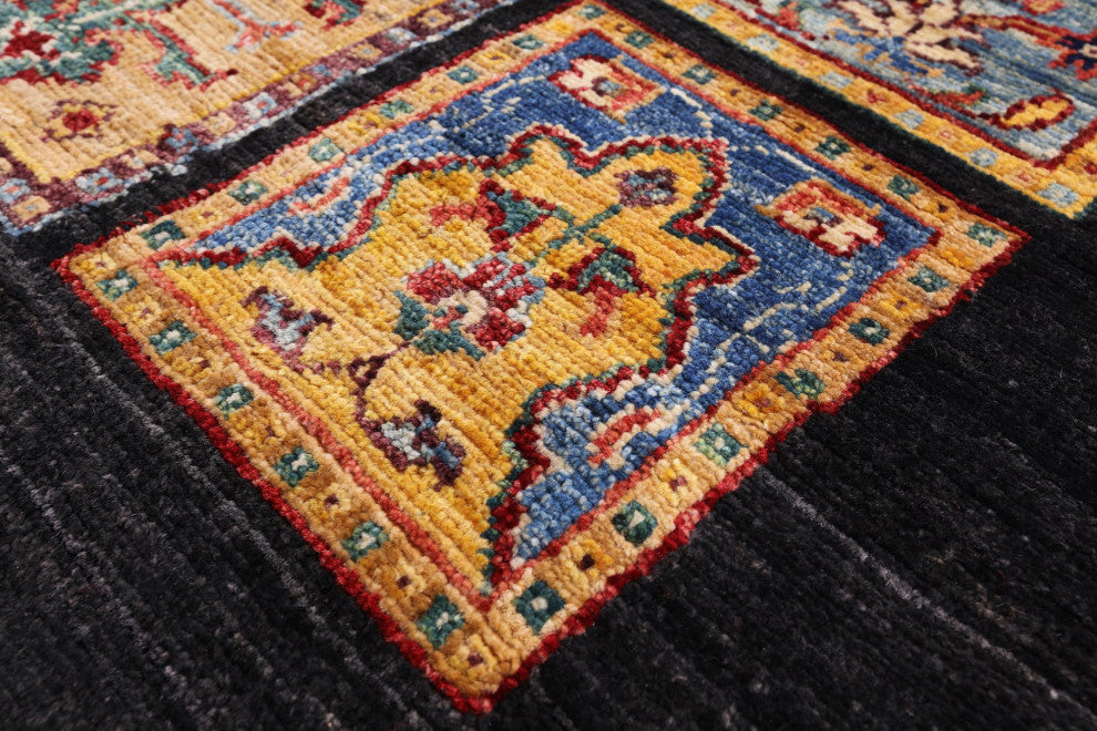 Persian Garden Design Black Handmade Wool Runner Rug 2' 8" X 7' 1" Q10692