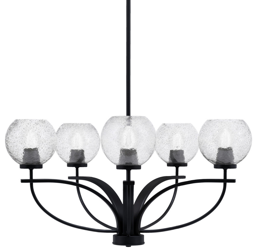 Cavella 5 Light Chandelier In Matte Black Finish, 5.75" Smoke Bubble Glass