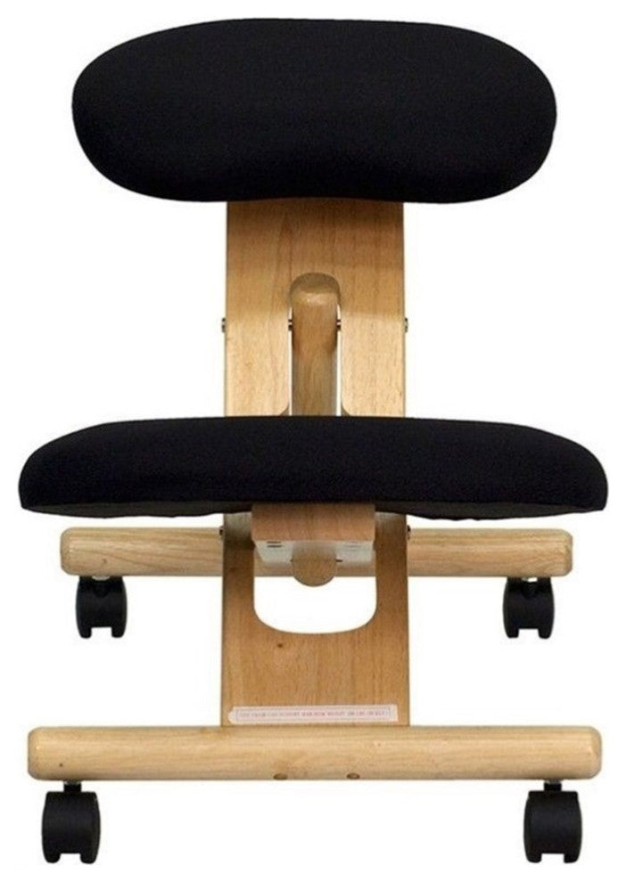 Flash Furniture Mobile Wooden Ergonomic Kneeling Office Chair in Black Fabric